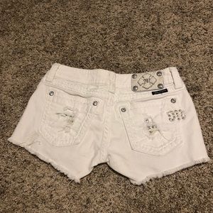 White Ripped Miss Me shorts